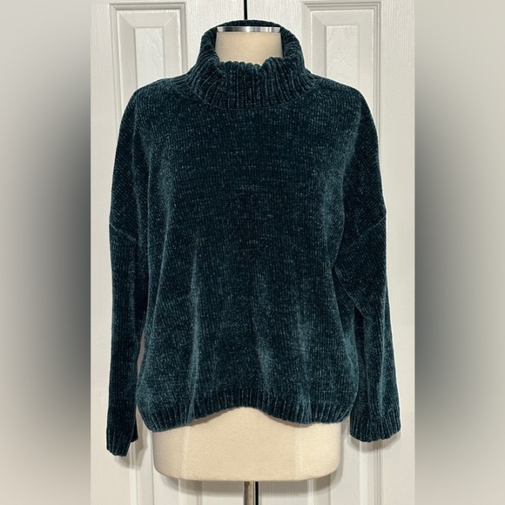 Time and Tru Luxe Chenille Turtleneck Sweater Teal – XL